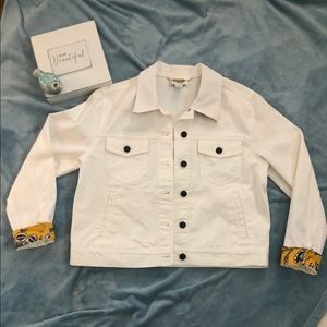 White denim and floral petite jacket